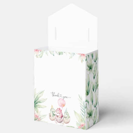 Roze dinosaurus favorieten doos bedankdoosjes (Geopend)