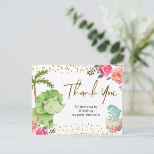 Roze dinosaurus Hartelijk dank Bedankkaart (Staand voorkant)