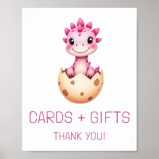 Roze Dinosaurus Kaarten en Geschenken Baby shower  Poster (Voorkant)