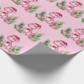 Roze Dinosaurus Kerst inpakpapier (Hoek)