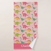 Roze Dinosaurus Kinderen Badhanddoek (Badhanddoek)