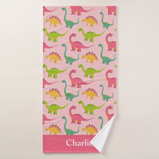 Roze Dinosaurus Kinderen Badhanddoek (Badhanddoek)