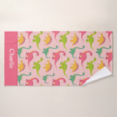Roze Dinosaurus Kinderen Badhanddoek (Badhanddoek)