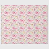 Roze Dinosaurus Meisje Verjaardag Custom Naam Numm Cadeaupapier (Vlak)