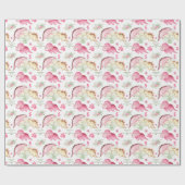 Roze Dinosaurus Meisje Verjaardag Custom Naam Teks Cadeaupapier (Vlak)