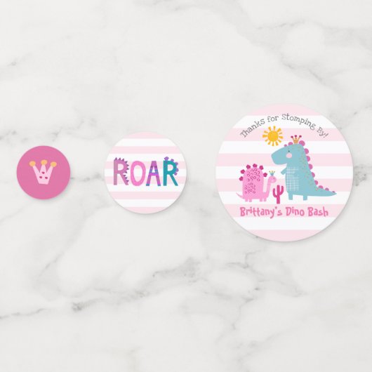 Roze Dinosaurus Meisje Verjaardag Foto Naam Schatt Confetti (Achterkanten)