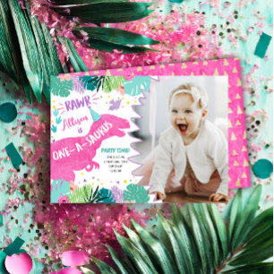 Roze Dinosaurus Prehistorisch Meisje 1e Eerste Ver Kaart