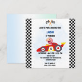 Roze Dinosaurus Rode Race auto jongen Leuk Verjaar Kaart (Voorkant / Achterkant)