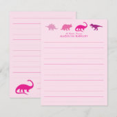 Roze Dinosaurus Schattige Kind Dino Platte Briefpa Bedankkaart (Voorkant / Achterkant)