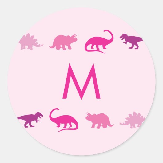 Roze Dinosaurus Schattige Kind Naam Envelop Seal S Ronde Sticker (Voorkant)