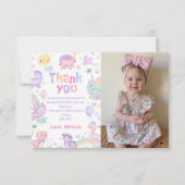 Roze Dinosaurus T-Rex Verjaardag Foto Dank u Kaart (Voorkant)