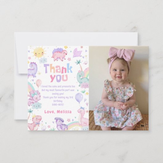 Roze Dinosaurus T-Rex Verjaardag Foto Dank u Kaart (Voorkant)