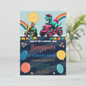 Roze dinosaurus tractor regenboog Verjaardagsjonge (Staand voorkant)