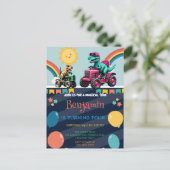 Roze dinosaurus tractor regenboog Verjaardagsjonge Briefkaart (Staand voorkant)