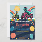 Roze dinosaurus tractor regenboog Verjaardagsjonge Kaart (Voorkant)