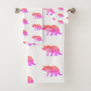 Roze Dinosaurus Triceratops Badhanddoek Set Bad Handdoek