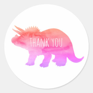 Roze Dinosaurus Triceratops Bedankt Ronde Sticker