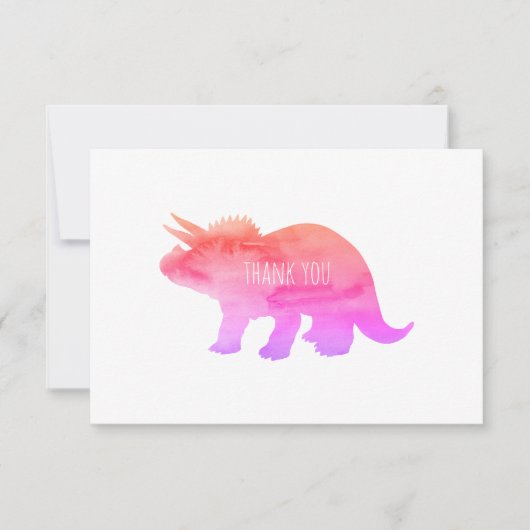 Roze Dinosaurus Triceratops Flat Dank u kaart (Voorkant)
