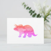 Roze Dinosaurus Triceratops Flat Dank u kaart (Staand voorkant)