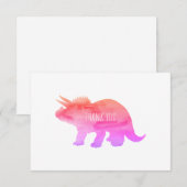 Roze Dinosaurus Triceratops Flat Dank u kaart (Voorkant / Achterkant)