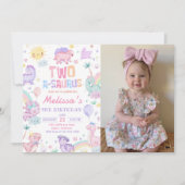 Roze Dinosaurus Twee A-Saurus 2e Verjaardag Foto Kaart (Voorkant)
