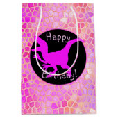 Roze Dinosaurus Verberg Gelukkige Verjaardag! Medium Cadeauzakje (Voorkant)