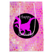 Roze Dinosaurus Verberg Gelukkige Verjaardag! Medium Cadeauzakje (Achterkant)