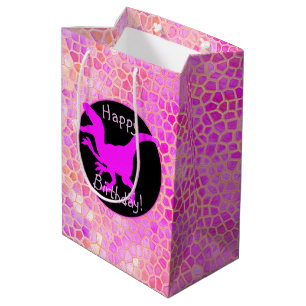 Roze Dinosaurus Verberg Gelukkige Verjaardag! Medium Cadeauzakje