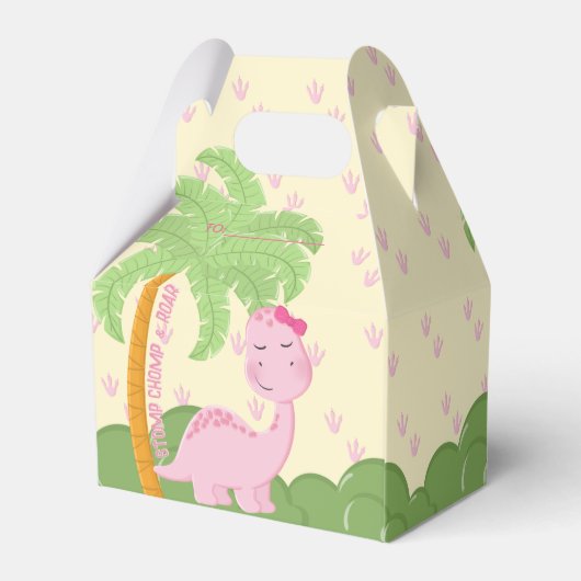 Roze Dinosaurus Verjaardag Bedankdoosjes (Achterkant)