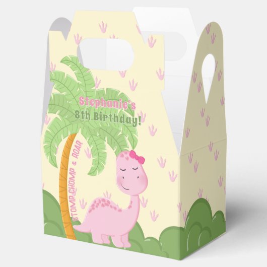 Roze Dinosaurus Verjaardag Bedankdoosjes (Geopend)