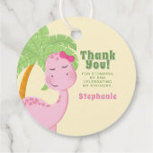 Roze Dinosaurus Verjaardag Bedankjes Labels (Achterkant)