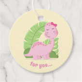 Roze Dinosaurus Verjaardag Bedankjes Labels (Voorkant)