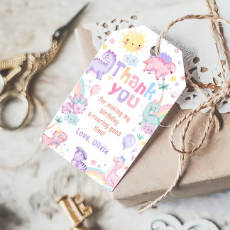 Roze Dinosaurus Verjaardag Dank u Cadeau Labels Cadeaulabel