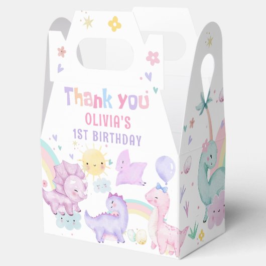 Roze Dinosaurus Verjaardag Favoriet Box Bedankdoosjes (Geopend)