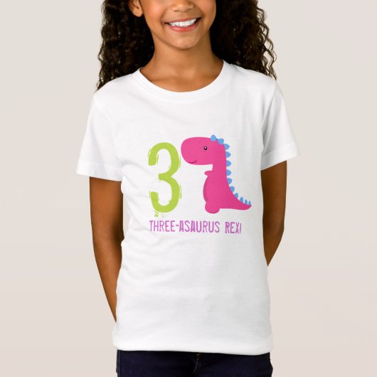 Roze Dinosaurus Verjaardag Shirt Meisje Dinosaurus (Voorkant)
