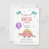 Roze Dinosaurus Verjaardag Uitnodiging (Voorkant)