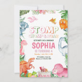 Roze Dinosaurus Verjaardag Uitnodiging Meisje Dino (Voorkant)