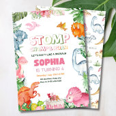 Roze Dinosaurus Verjaardag Uitnodiging Meisje Dino