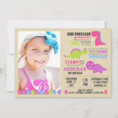 Roze Dinosaurus Verjaardag Uitnodiging Meisje Dino (Voorkant)