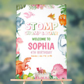 Roze Dinosaurus Verjaardag Uitnodiging Meisje Dino Acryl Bord (Neutraal)