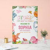 Roze Dinosaurus Verjaardag Uitnodiging Meisje Dino Acryl Bord (Huwelijk)