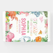 Roze Dinosaurus Verjaardag Uitnodiging Meisje Dino Spandoek (Horizontaal)