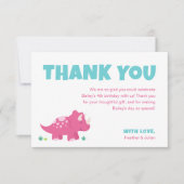 Roze Dinosaurus Verjaardagsfeest Dank Je Kaart (Voorkant)