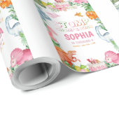 Roze Dinosaurus Verjaardagsfeest, Meisjes Dinosaur Cadeaupapier (Rol Hoek)