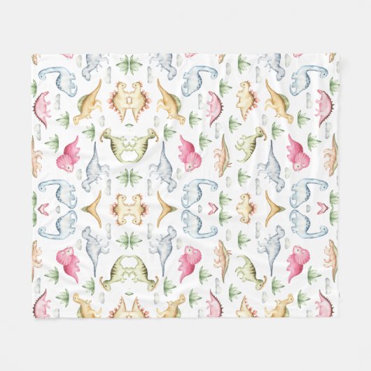 Roze Dinosaurus Verjaardagsfeest, Meisjes Dinosaur Fleece Deken (Voorkant (Horizontaal))