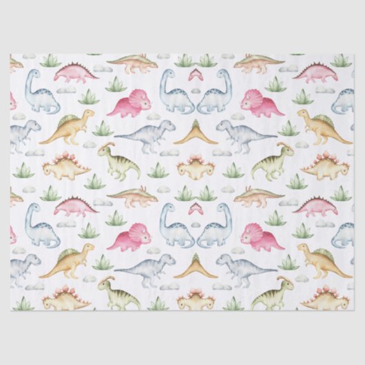 Roze Dinosaurus Verjaardagsfeest, Meisjes Dinosaur Tissuepapier (Voorkant)