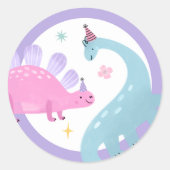 Roze Dinosaurus Verjaardagsfeestgunsten Ronde Sticker (Voorkant)