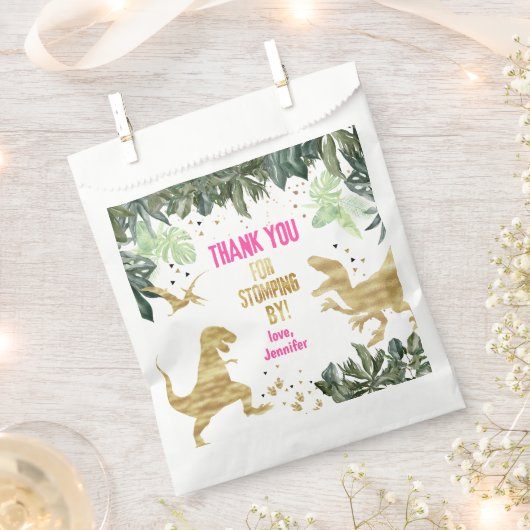 Roze Dinosaurus Verjaardagsfeestje Bedankzakje (Geknipt)