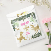 Roze Dinosaurus Verjaardagsfeestje Bedankzakje (Gezegeld)