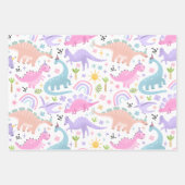 Roze Dinosaurus Verjaardagsfeestje Inpakpapier Vel (Voorkant 2)